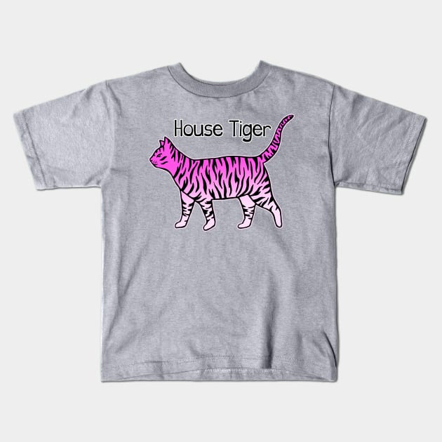 Pink House Tiger Cat Kids T-Shirt by julieerindesigns